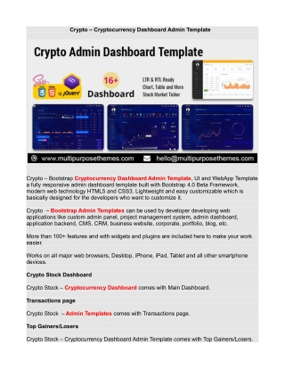 Crypto – Cryptocurrency Dashboard Admin Template