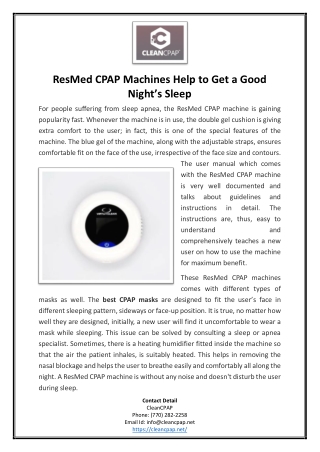 ResMed CPAP Machines Help to Get a Good Night’s Sleep