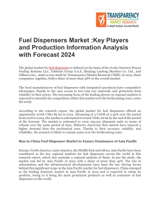 Fuel Dispensers Market :Key Players and Production Information Analysis with Forecast 2024