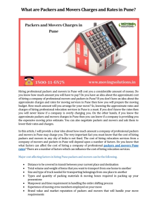 What are Packers and Movers Charges and Rates in Pune?