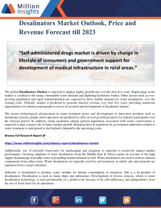 Desalinators Market Outlook, Price and Revenue Forecast till 2023