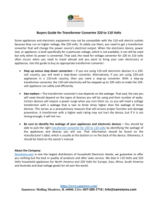 Buyers Guide for Transformer Converter 220 to 110 Volts