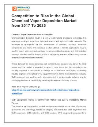 Competition to Rise in the Global Chemical Vapor Deposition Market from 2017 To 2025