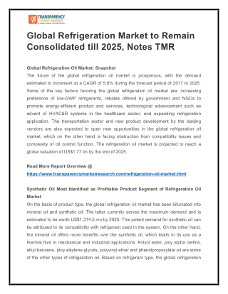 Global Refrigeration Market to Remain Consolidated till 2025, Notes TMR