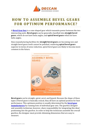 HOW TO ASSEMBLE BEVEL GEARS FOR OPTIMUM PERFORMANCE?