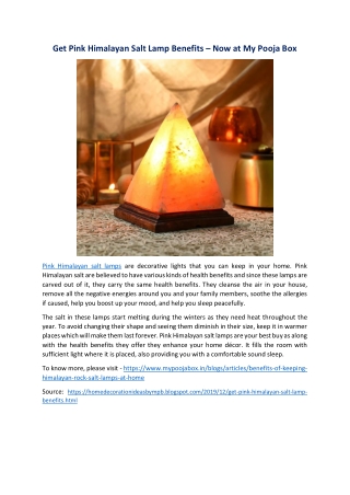 Get Pink Himalayan Salt Lamp Benefits – Now at My Pooja Box