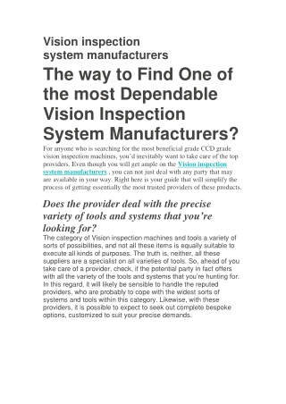 Vision Inspection System Manufacturers