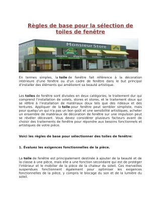 Règles de base pour la sélection de toiles de fenêtre