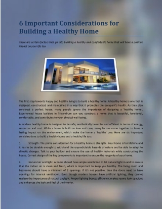 6 Important Considerations for Building a Healthy Home