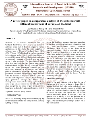 A review paper on comparative analysis of Diesel blends with different proportions of karanja oil Biodiesel