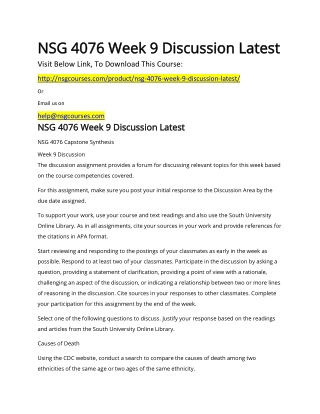 NSG 4076 Week 9 Discussion Latest