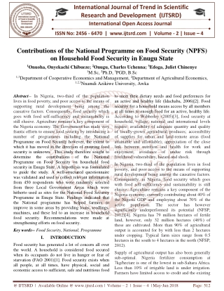 Contributions of the National Programme on Food Security NPFS on Household Food Security in Enugu State