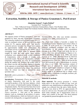 Extraction, Stability and Storage of Punica Granatum L. Peel Extract