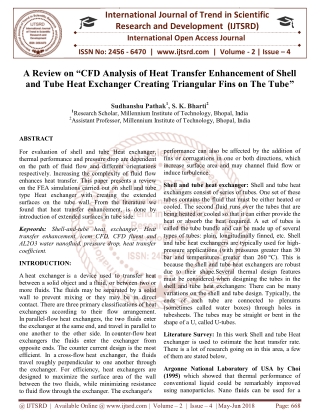 A Review on "CFD Analysis of Heat Transfer Enhancement of Shell and Tube Heat Exchanger Creating Triangular Fins on The