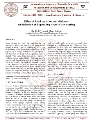 Effect of Load variation and thickness on deflection and operating stress of wave spring