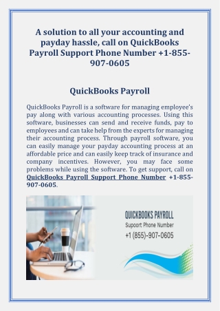 QuickBooks Payroll Support Phone Number  1-855-907-0605