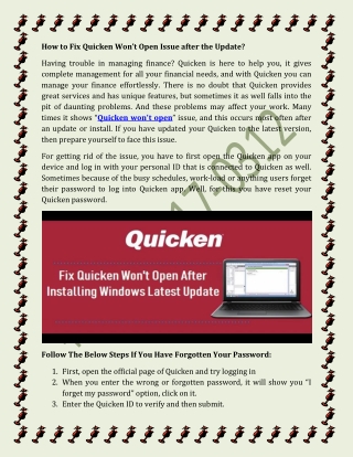 How to Fix Quicken Won’t Open Issue after the Update?