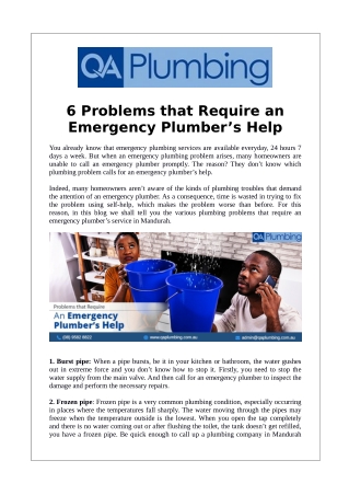 6 Problems that Require an Emergency Plumber’s Help