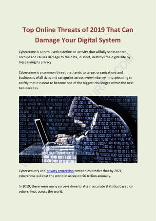 Top Online Threats of 2019 That Can Damage Your Digital System