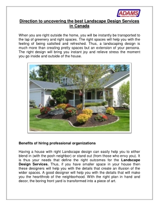 Direction to uncovering the best Landscape Design Services in Canada