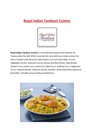 15% Off - Royal Indian Tandoori Cuisine Menu in Toowoomba QLD