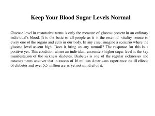 Keep Your Blood Sugar Levels Normal