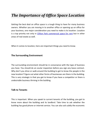 The Importance of Office Space Location