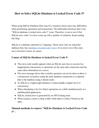 How to Solve SQLite Database is Locked Error Code 5?