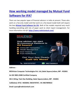 How working model managed by Mutual Fund Software for IFA?
