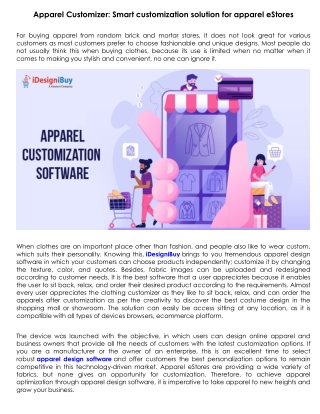 Apparel Customizer: Smart customization solution for apparel eStores