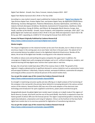 Digital Twin Market - Growth, Size, Share, Forecast, industry Analysis 2019 - 2027