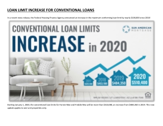 LOAN LIMIT INCREASE FOR CONVENTIONAL LOANS