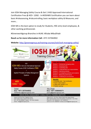 Join IOSH Managing Safely Course