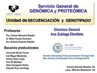 Profesores 	Dra. Carmen Manzano Basabe 	Dr. Mikel Iriondo Orensanz 	Dra. Andone Estonba Rekalde Becarios predoctorales