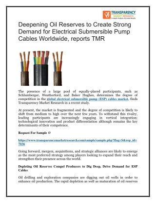 Deepening Oil Reserves to Create Strong Demand for Electrical Submersible Pump Cables Worldwide, reports TMR