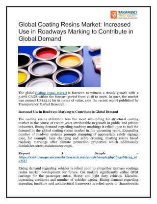 Global Coating Resins Market: Increased Use in Roadways Marking to Contribute in Global Demand