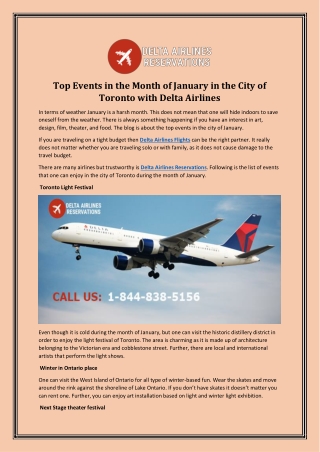 Top Events in the Month of January in the City of Toronto with Delta Airlines