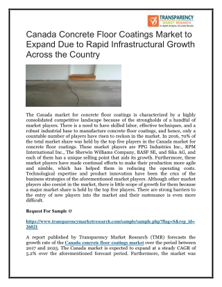 Canada Concrete Floor Coatings Market : Constructions Industry to Raise Demand in worldwide