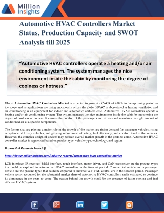 Automotive HVAC Controllers Market Status, Production Capacity and SWOT Analysis till 2025