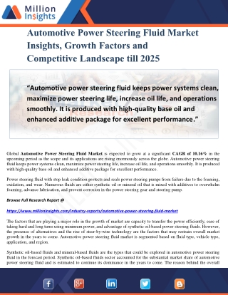 Automotive Power Steering Fluid Market Insights, Growth Factors and Competitive Landscape till 2025