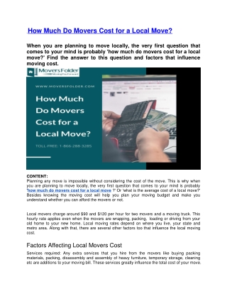 How Much Do Movers Cost for a Local Move?