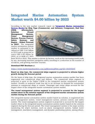 Integrated Marine Automation System Market worth $4.00 billion by 2023