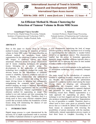 An Efficient Method K Means Clustering for Detection of Tumour Volume in Brain MRI Scans