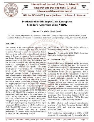 Synthesis of 64 Bit Triple Data Encryption Standard Algorithm using VHDL
