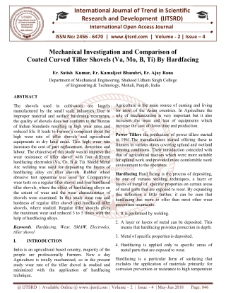 Mechanical Investigation and Comparison of Coated Curved Tiller Shovels Va, Mo, B, Ti By Hardfacing