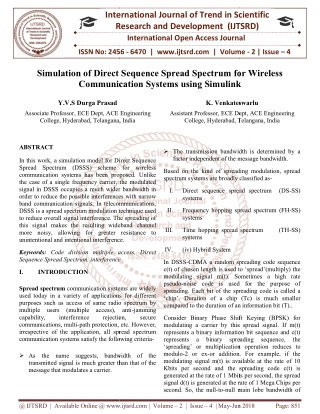 Simulation of Direct Sequence Spread Spectrum for Wireless Communication Systems using Simulink