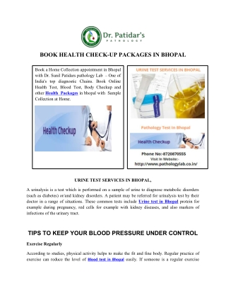 Book Health Check-Up Packages in Bhopal