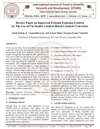 Review Paper on Improved Exhaust Emission Control by The Use of Cu Zeolite Catalyst Based Catalytic Converter