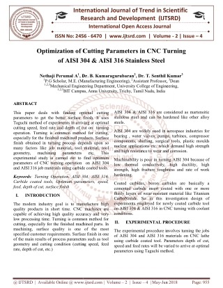 Optimization of Cutting Parameters in CNC Turning of AISI 304 and AISI 316 Stainless Steel