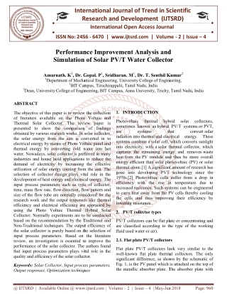 Performance Improvement Analysis and Simulation of Solar PV T Water Collector